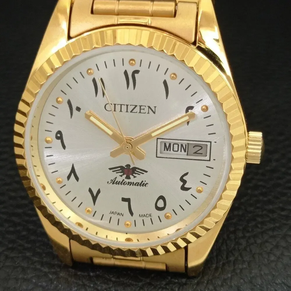 Vintage 1974 Citizen Automatic Mens Gold Watch W/daydate & Arabic accents